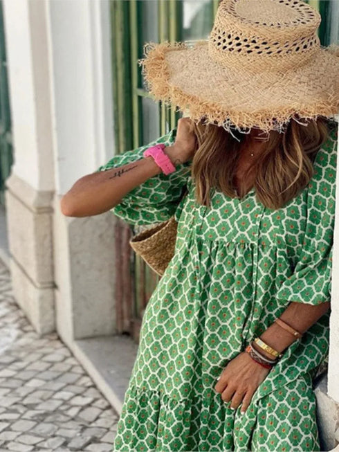 Elegant V Neck Casual Dress for Women - Boho Holiday Office Wear